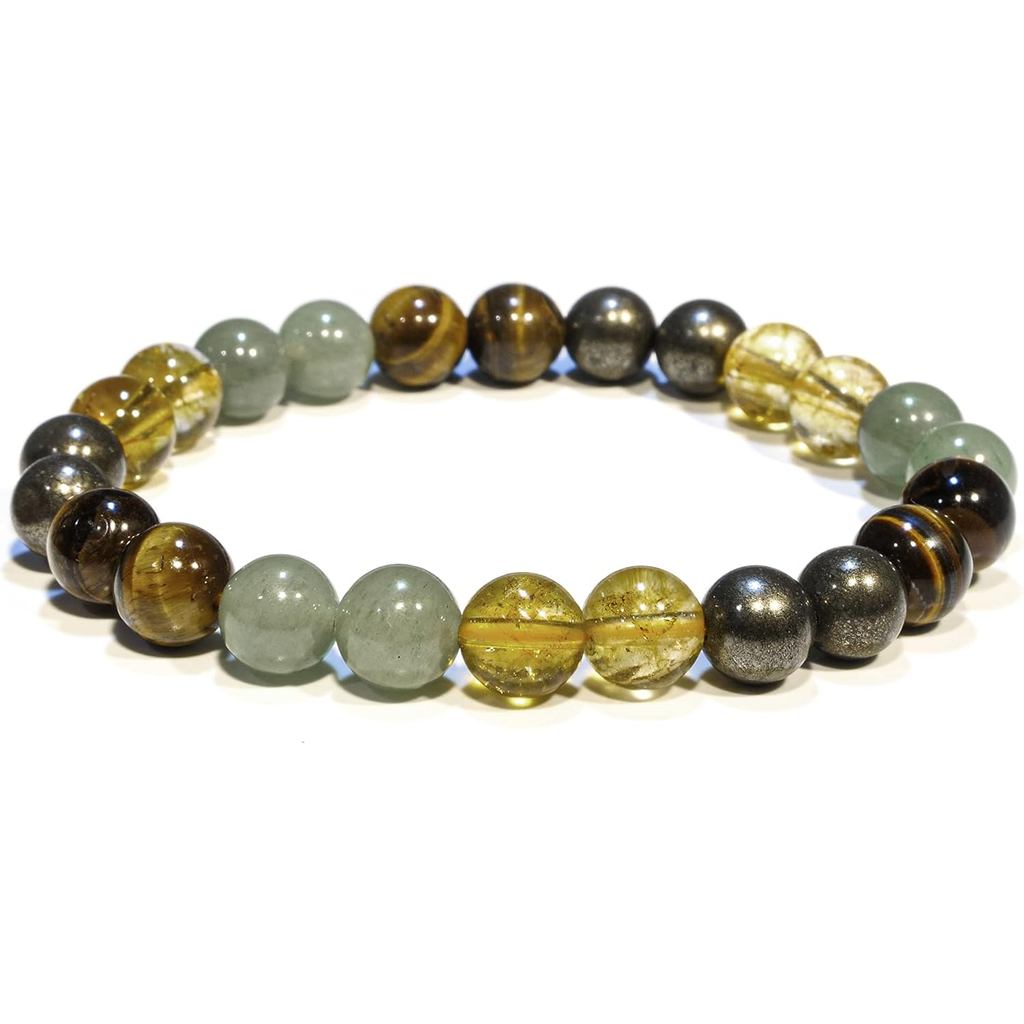Money Wealth Success Bracelet - Pyrite Green Aventurine Tiger Eye Citrine Bracelet Set for Men Women