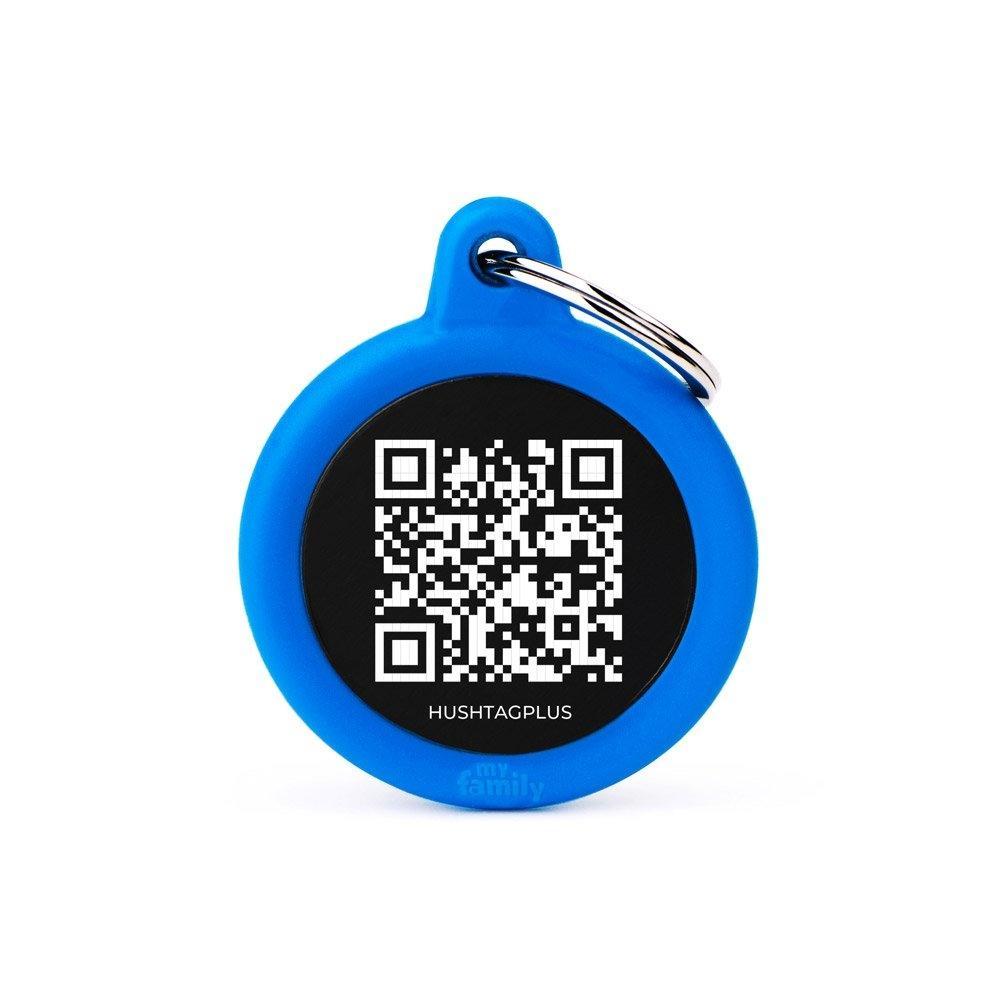 ID TAGS QRCODE ALUMINIUM BLACK CIRCLE WITH BLUE RUBBER