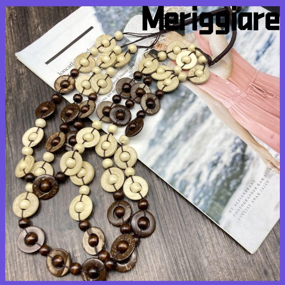 MERIGGIARE Wood Necklace Statement Bib Bead เครื่องประดับคอแฮนด์เมด