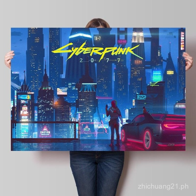 Cyberpunk 2077 เกมโปสเตอร์สินค้าสติ๊กเกอร์ติดผนังขนาดใหญ่ห้องพักหอพักห้องนอนวอลล์เปเปอร์ที่ไม่ซ้ํากั