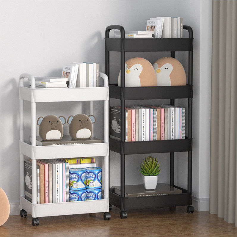 [Ready Stock Trolley] Shelf Trolley Plastic Large Size Household Floor Multi-Layer Book Rack Kitchen