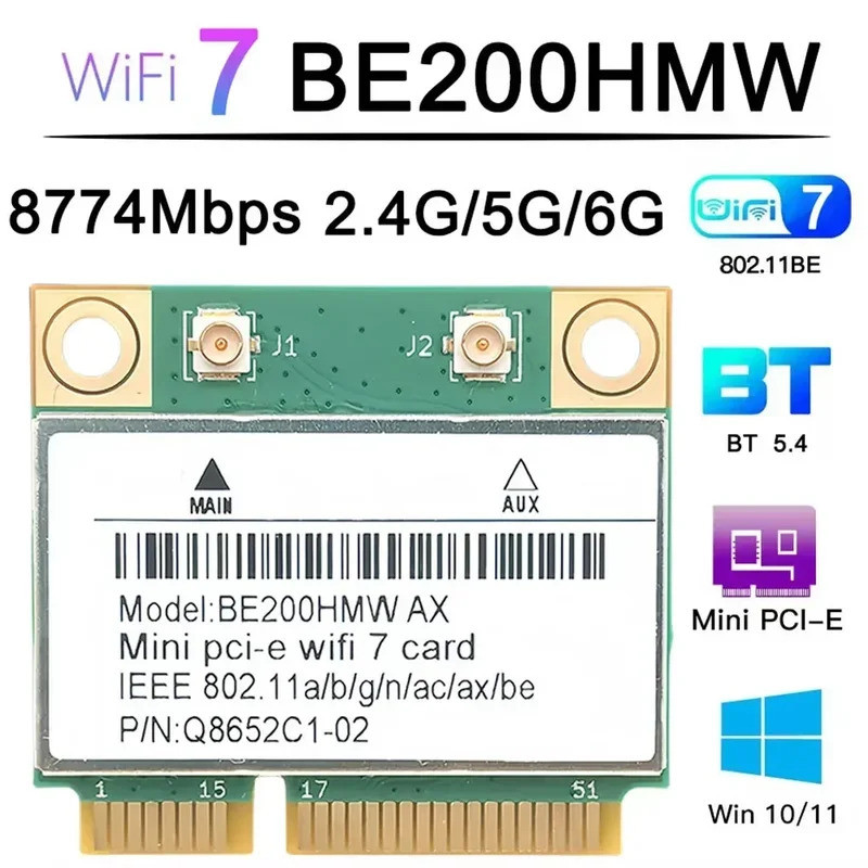 WiFi 7 Mini PCI-E WiFi การ์ด BE200 BE200HMW 8774Mbps 2.4G/5G/6Ghz สําหรับบลูทูธ 5.4 802.11BE อะแดปเต