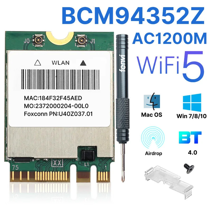 1200M BCM94352Z การ์ด WiFi M.2 NGFF 802.11AC BT4.0 2.4G/5GHz BCM94352Z Wlan การ์ดเครือข่ายสําหรับ Ha