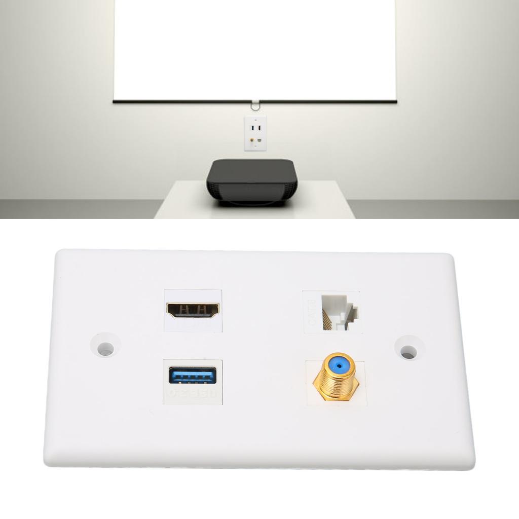Duo 4 พอร์ต HDMI Coax Ethernet แผ่นผนัง USB 3.0 TV F ประเภท RJ45 Media Outlet Cat6 Coupler ใช้งานร่ว