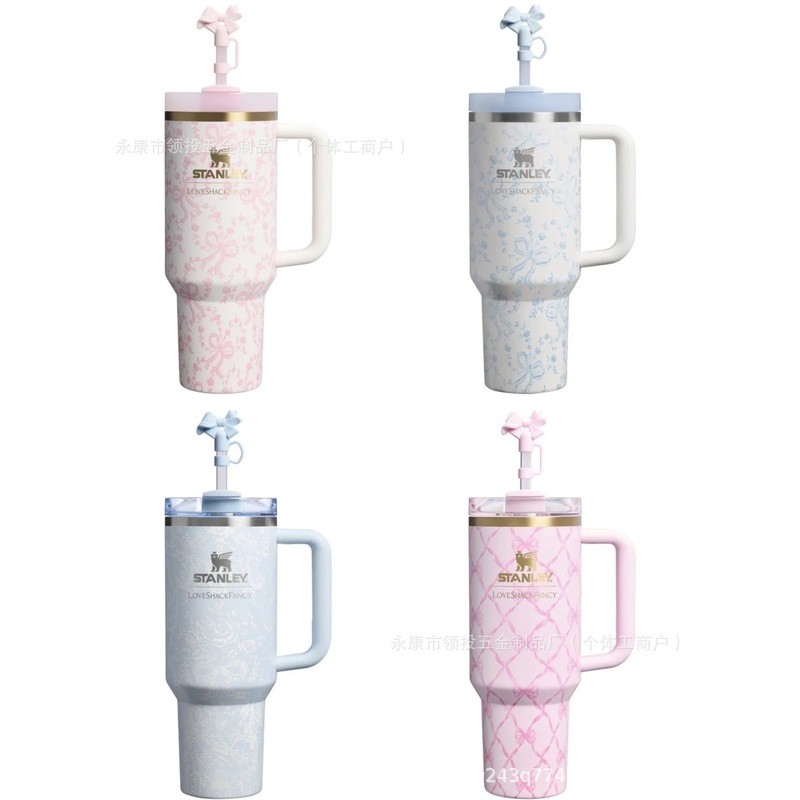 LoveShackFancy Co-Branded 40ozStanley [กล่องของขวัญ] Bow Straw Thermos Cup Gift j