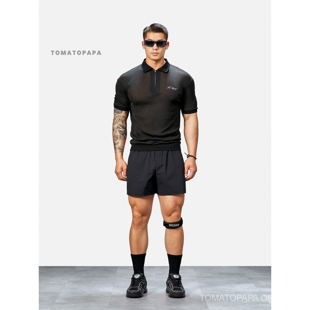 TOMATOPAPA Mens Sports Small Transparent polo Short Sleeve-Summer Breathable Gauze Lapel Fitness Training Short Sleeve — صورة 2