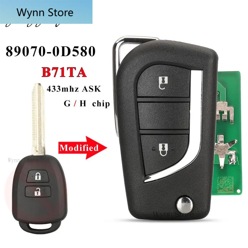 89070-0D580 B71TA 433MHz ดัดแปลงพลิกรีโมทกุญแจรถ FOB สําหรับ Toyota Yaris 2014-2017 Vios 2013-2016 G