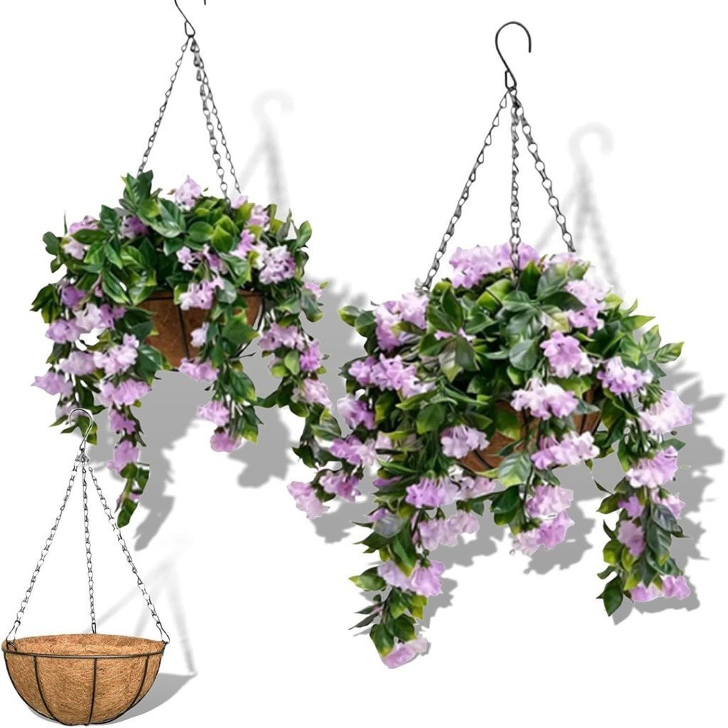 新款 15"Faux Crepe Myrtle ตะกร้าแขวน 人 紫吊 Basket