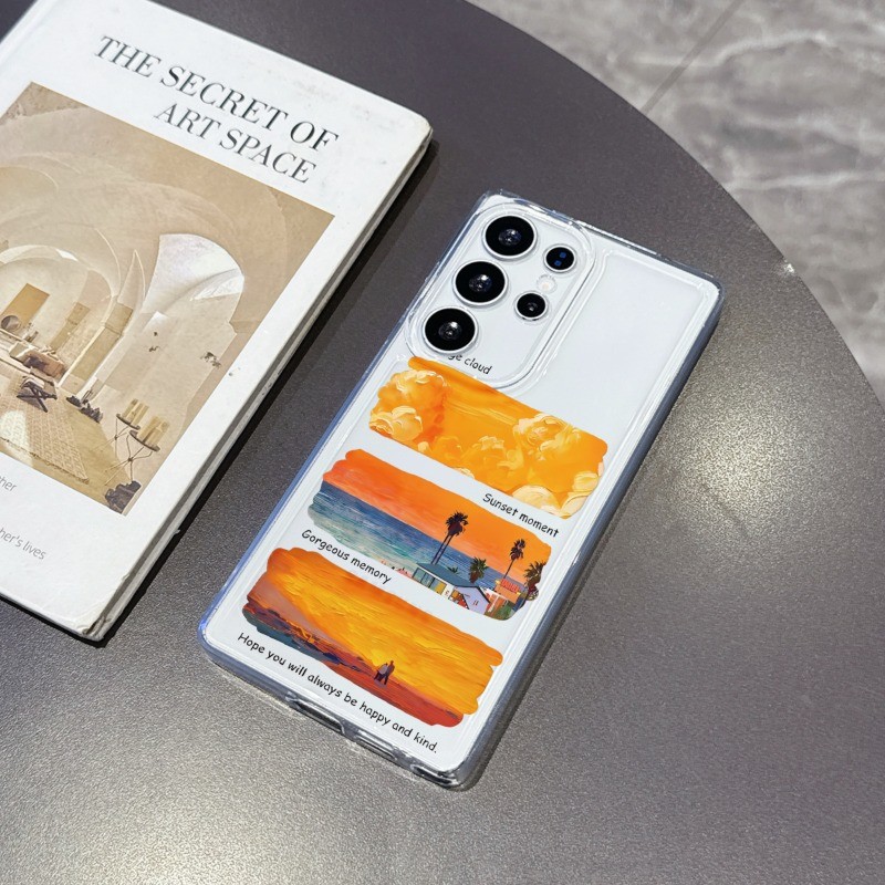 หน่วยความจําพระอาทิตย์ตกสําหรับ Samsung 25 Ultra Case S26 Ultra S24 Plus S23 FE S22 S21 S20 ปกอ่อนป้