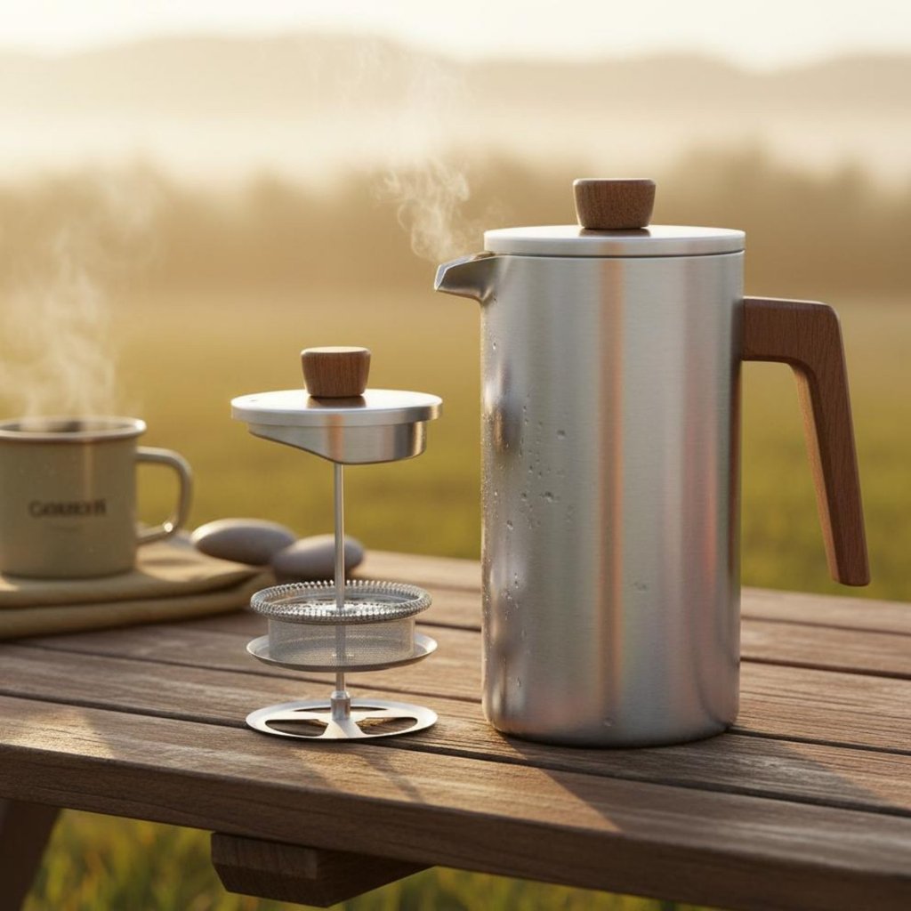 ความจุขนาดใหญ่ French Press Coffee Brewer Multi-ใช้สแตนเลส French Press ติดทนนานสําหรับ Campers, Tra