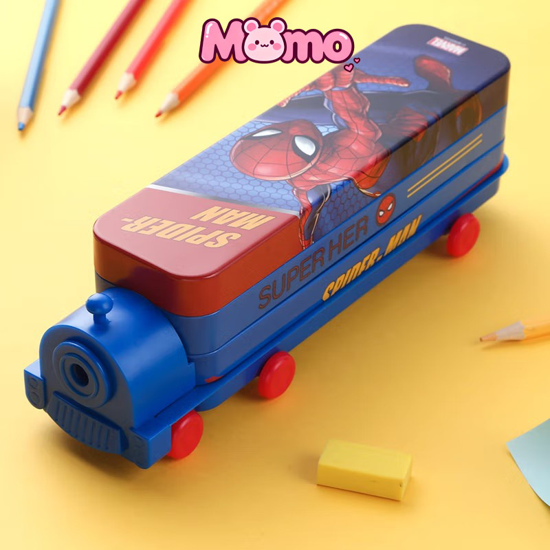 การ์ตูน Spider-Man Mickey Elsa Train กล่องดินสอสองชั้นพร้อมกบเหลาดินสอสําหรับเด็กและนักเรียน