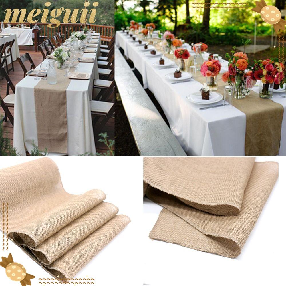 MEIGUII Vintage Table Runner Wedding Burlap Hessian สําหรับคริสต์มาสหน้าแรกตาราง Runners