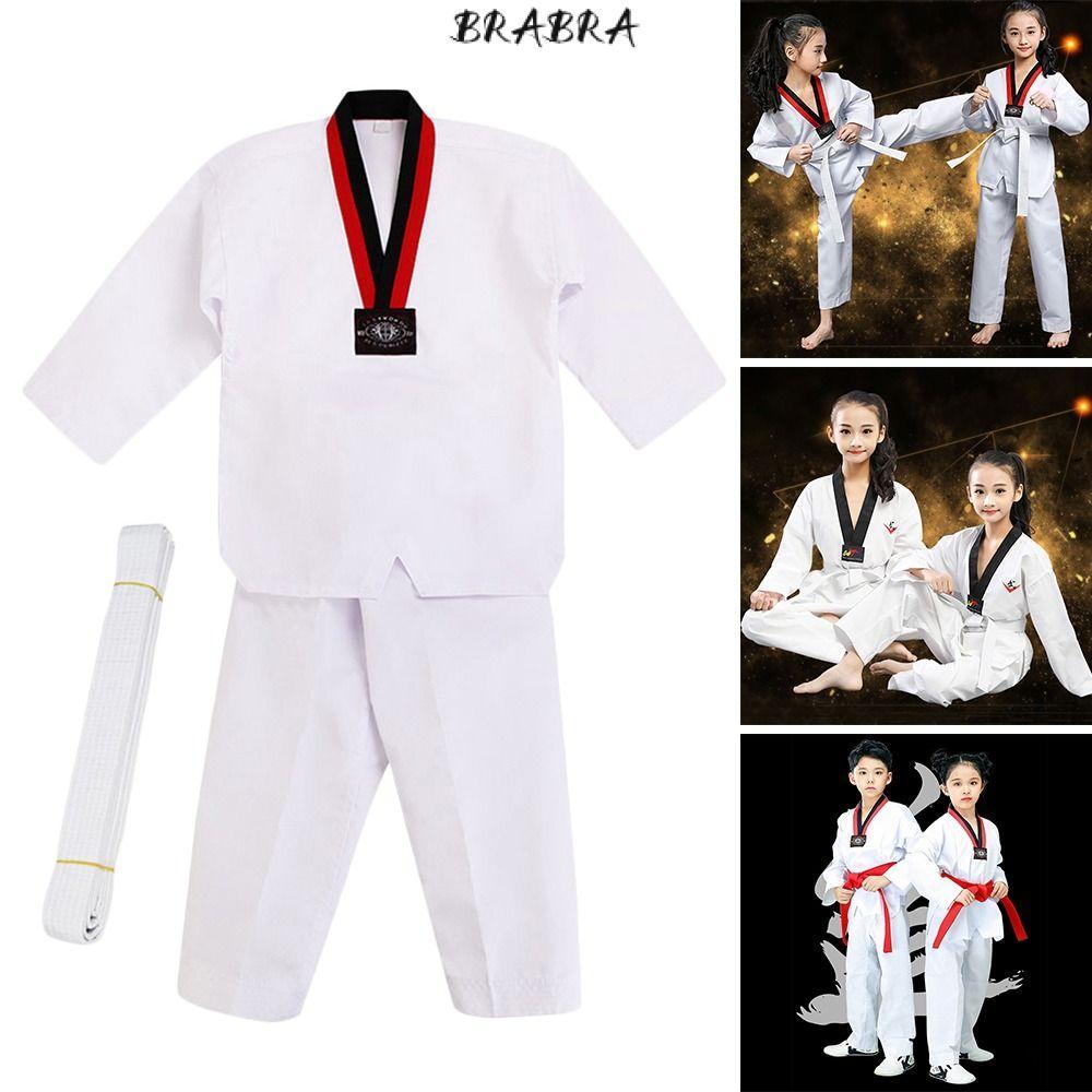 BRABRA เด็ก TKD เครื่องแต่งกาย,ผ้าฝ้ายสีขาว Taekwondo เครื่องแบบ, แฟชั่น V คอ Professional Breathabl