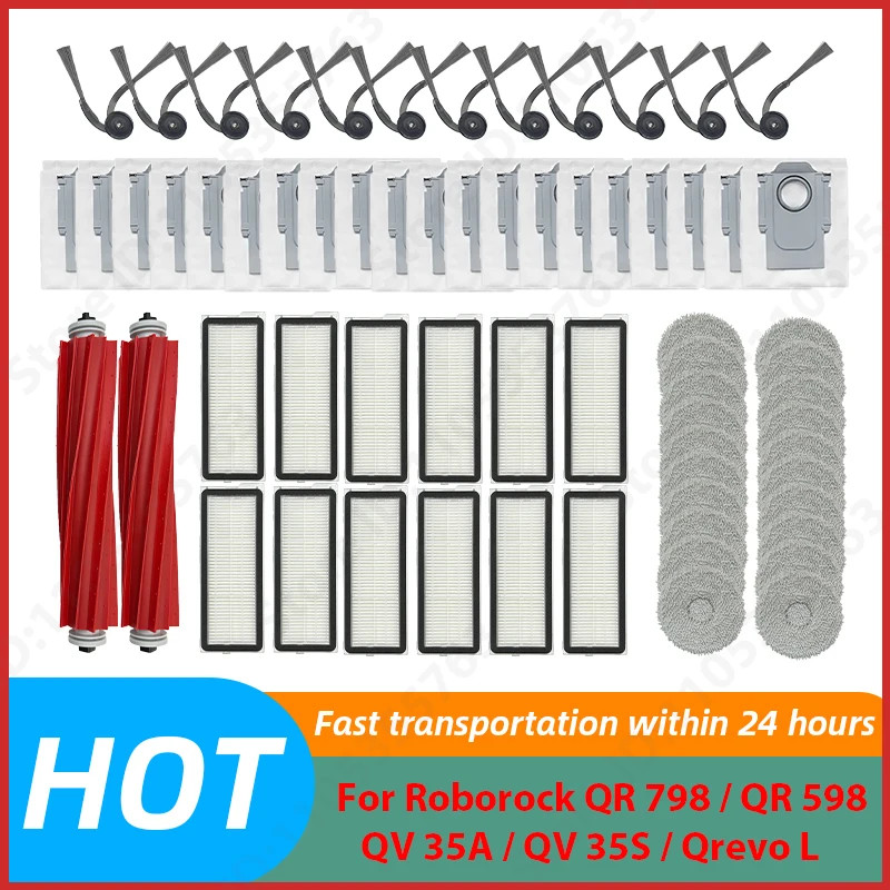 สําหรับ ( Roborock QR 798 / QR 598 / QV 35A / QV 35S / Qrevo L ) อะไหล่หลักแปรงด้านข้างกรอง Mop กระเป๋าอุปกรณ์เสริม