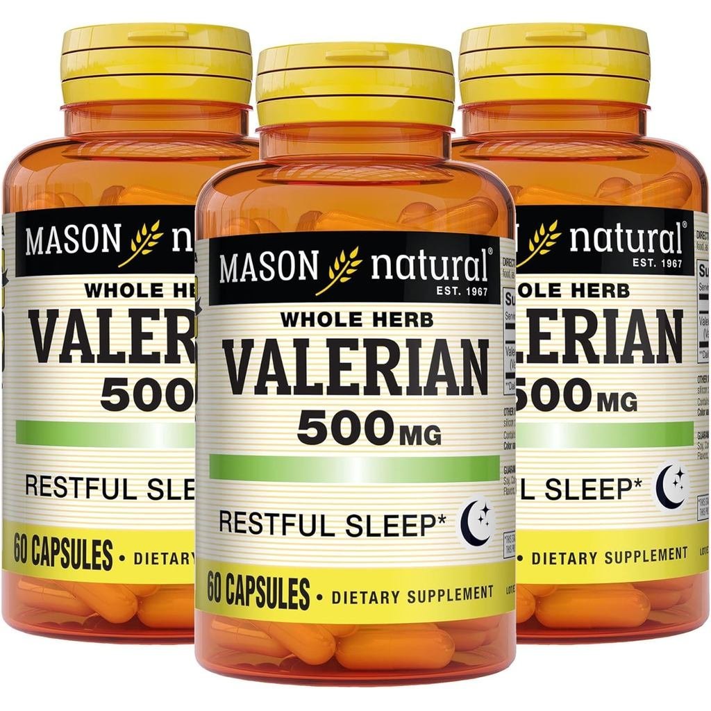 MASON NATURAL Valerian Root 500 mg, อุปทาน 6 เดือน, ความช่วยเหลือจากธรรมชาติ, ส่งเสริมเพื่อสุขภาพและ