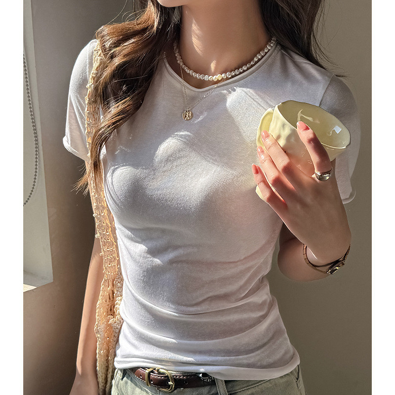 [S-XL] เสื้อยืดสีขาวคอกลมเกาหลี ผ้าสโนว์คอตตอน เกรดพรีเมียม ระบายอากาศได้ดี ทรงสวย ใส่สบายได้ทุกวัน