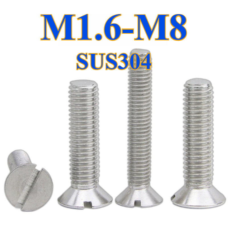 GB68 304 สแตนเลส one-word slot สกรูหัวจม slotted สกรูหัวแบน M1.6M2M2.5M3M4M5M6M8M10[XM-TH]