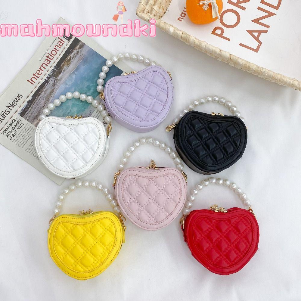 MAHMOUNDKI Pearl Hand Bags, PU Lightweight Heart Coin Wallet, Fashion Small Kids Purses Kids