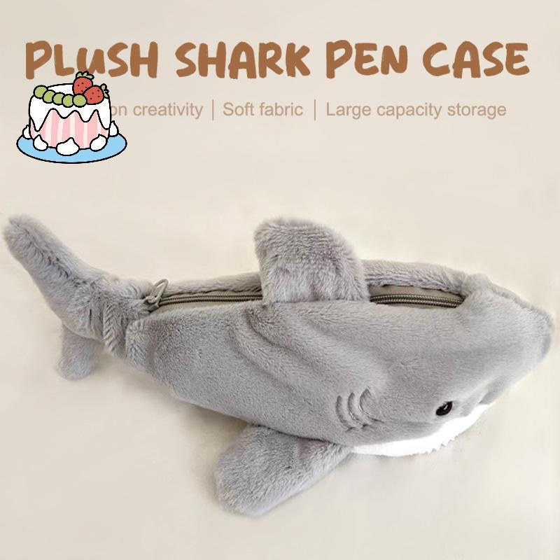 [Sep-t] Cute Plush Ocean Shark Pencil Case Cosmetic Bag Portable Large Capacity Pen Pouch Stationery Storage Box School Office Supplies