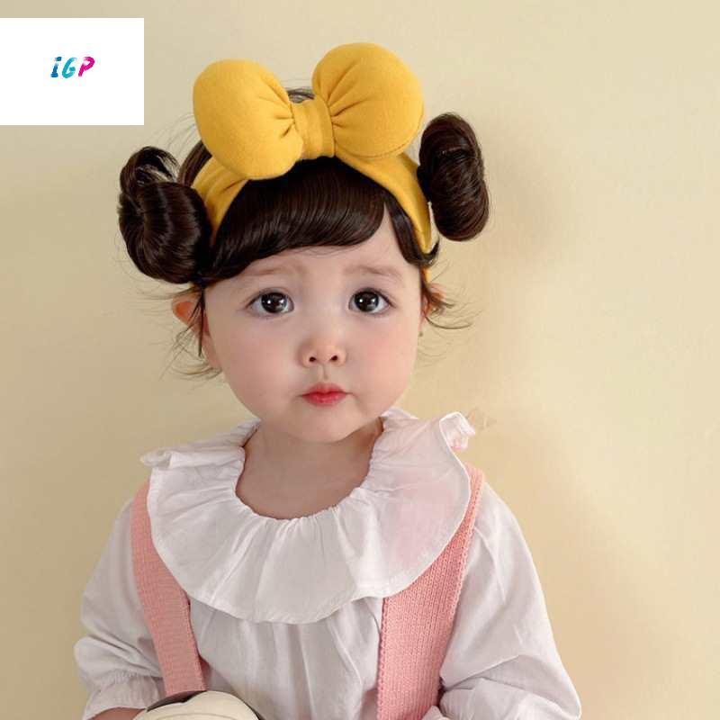 (IGP) แฟชั่นน่ารักเด็กเด็กวิกผมเด็กสาวโบว์วิกผม Hairband ทารกแรกเกิดเด็กวัยหัดเดินวิกผมหมวก Hairpiec