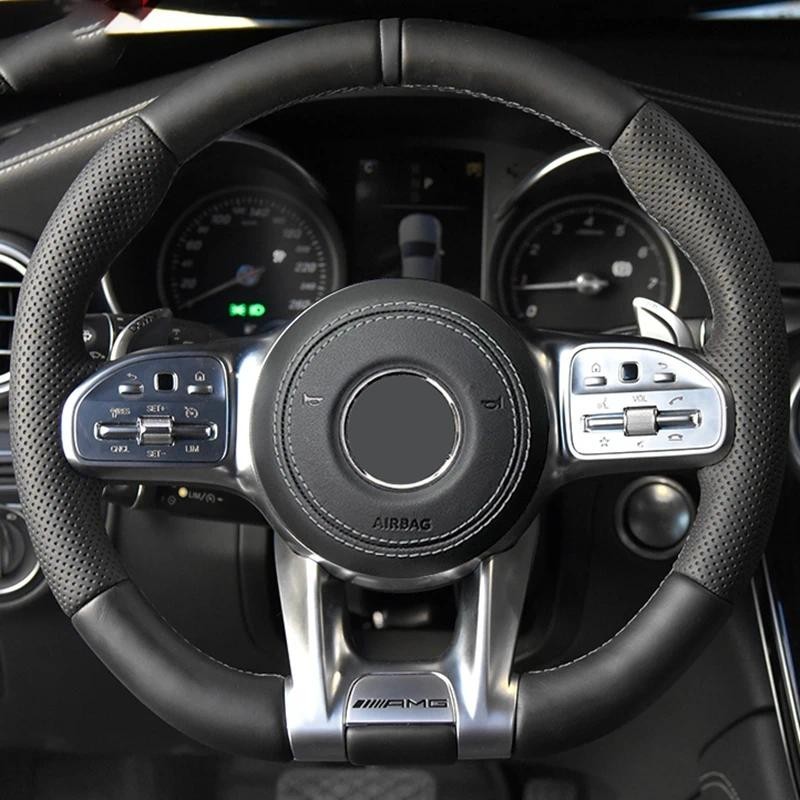 พวงมาลัยรถสําหรับ Mercedes-Benz AMG C43 E53 S63 GLE G63 Hand-sewing สีดําของแท้หนังรถ Accessoriesaut