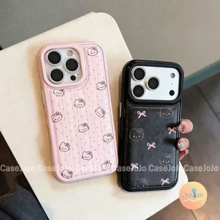 เคสหนังลาย คิตตี้ โบว์สีชมพู เคสนิ่มกันกระแทก สำหรับ iPhone 13 Pro 17 11 14 12 X/Xr/Xs/Xs Max 15 Pro Max 16 Plus ทุกรุ่น