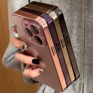 หรูหรา Electroplated Nano Rose Gold Glass เคสโทรศัพท์สําหรับ IPhone 17 16 14 13 12 11 15 Pro Max Ice Sensation คริสตัลเลนส์ป้องกันกรณีกันกระแทก