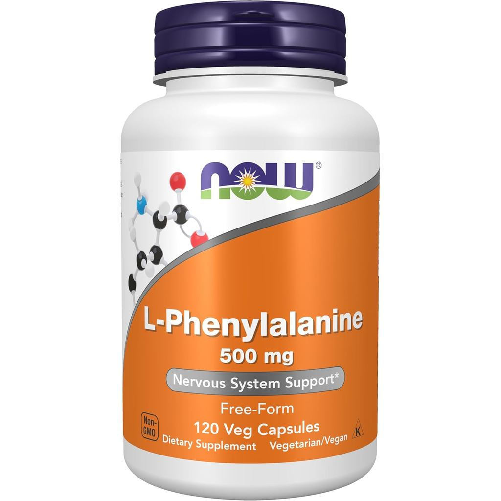 NOW Food,L-phannylalanine500mg,รองรับระบบประสาท*,กรดอะมิโน,120แคปซูลมังสวิรัติ