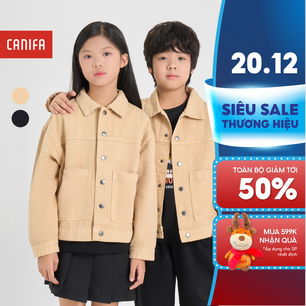 CANIFA เสื้อแจ็คเก็ตเด็ก unisex แขนยาวและคอปกเปิดลงพื้นฐาน 3OT24W005
