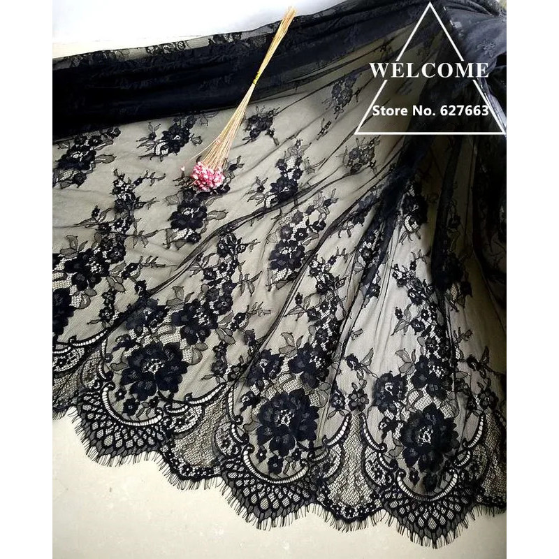3Meter Clothing lace fabric accessories black eyelash lace high-end custom fabric width 150CM