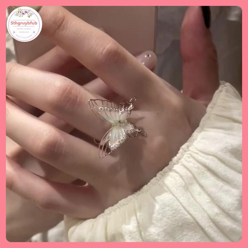 STHB แฟชั่น Double Layered Hollow แหวนผีเสื้อสําหรับสาวส่วนบุคคล Simple Index Finger แหวนเครื่องประด