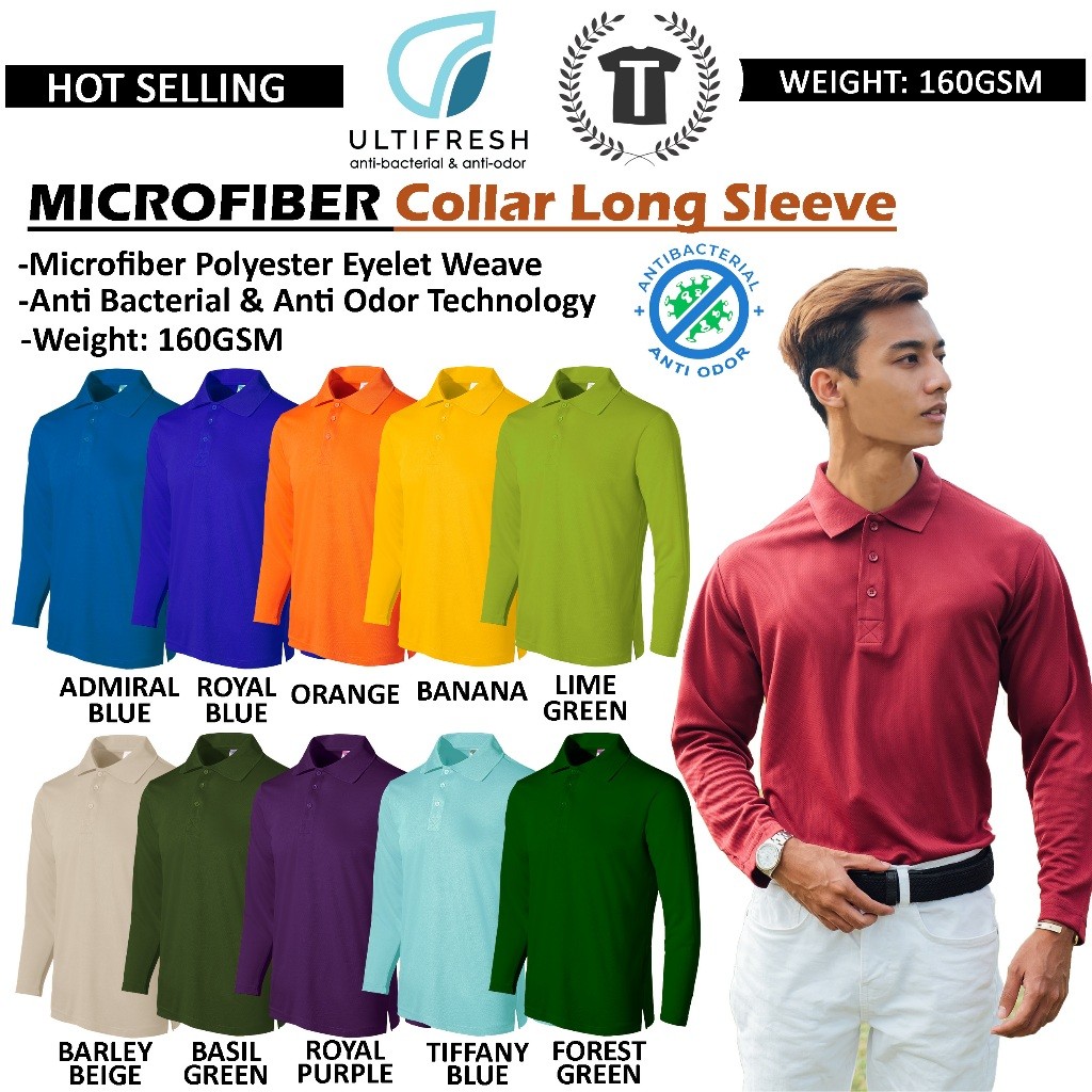 Anti-BacMicrofiber Collar Long Sleeve UNISEX POLO Shirt Jersey Anti-Bacterial แขนยาวคอปก Ultifresh U