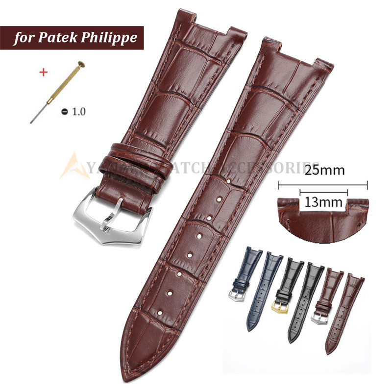 สายนาฬิกาหนังแท้ 13x25 มม. สําหรับ Patek Philippe Nautilus 5980 57311 5726 5712 เปลี่ยน Cowhide สายนาฬิกาสร้อยข้อมือธุรกิจ