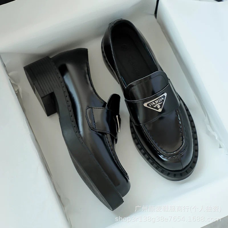 รองเท้าเพิ่มความสูงสไตล์ลำลองอังกฤษ หนังแท้ รองเท้าแฟลตฟอร์มสำหรับผู้หญิง