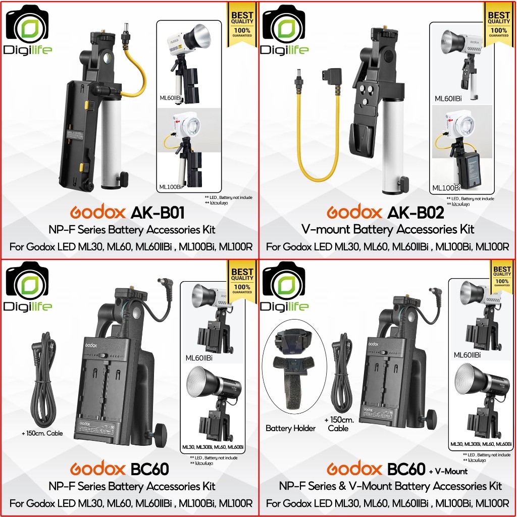 Godox AK-B01, AK-B02, BC60 Battery Adapter Kit สำหรับ ML30, M60, ML60II Bi , ML100Bi, ML100R / Digil