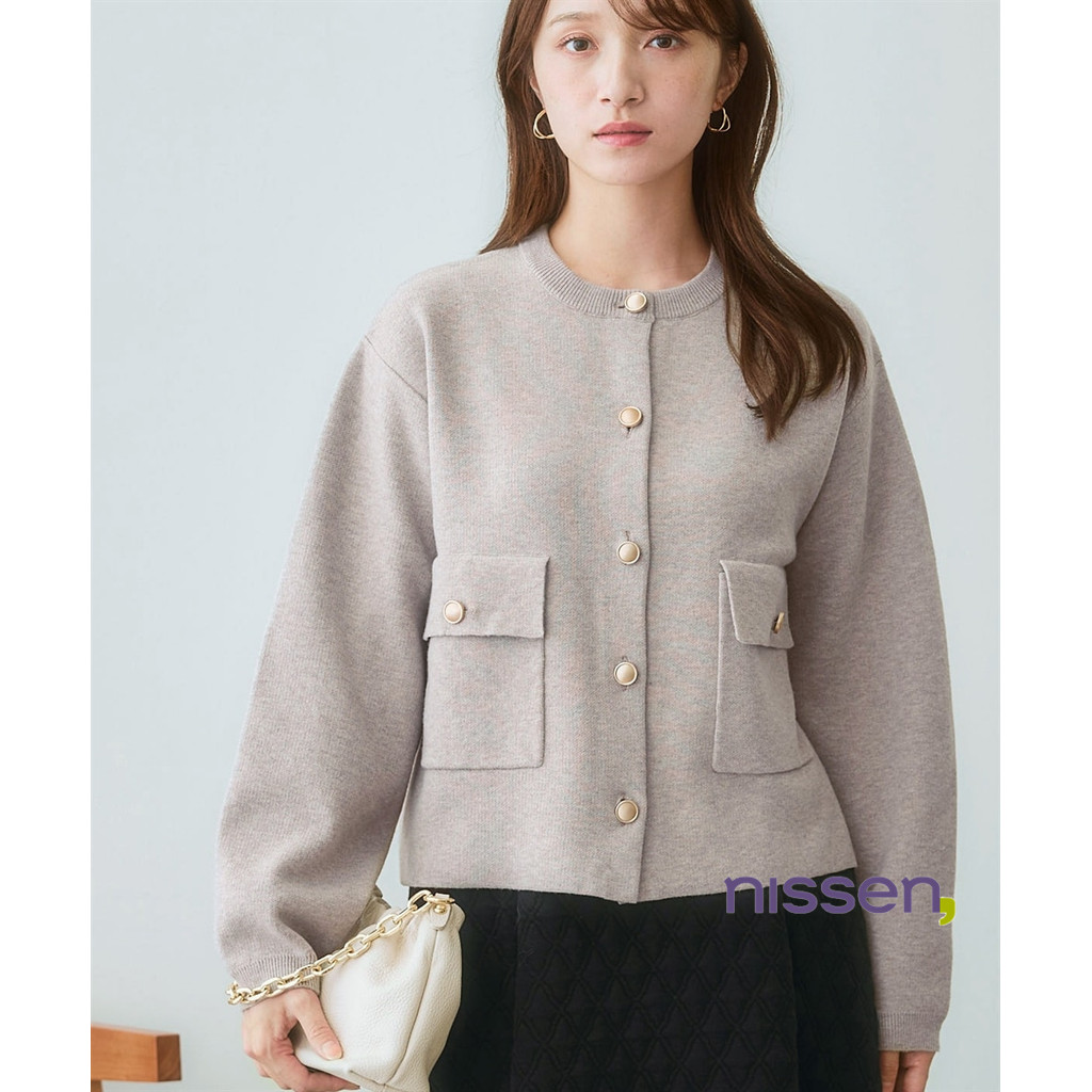 Direct from Japan Nissen_เสื้อแจ็คเก็ตไหมพรมหญิง กระดุมทองหรูหรา คาร์ดิแกนแขนยาวเรียบหรู ใส่ทำงาน ออฟฟิศ แฟชั่นสปริงซัมเมอร์