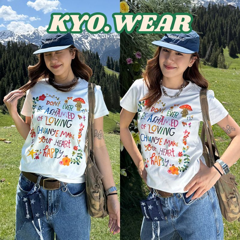 KYO สตรีทแฟชั่น เสื้อยืดผู้หญิง พิมพ์ลาย "DON'T EVER" เสื้อสวยๆ ผ้าCOTTON โคตรนุ่ม เสือใส่สบาย【COD】