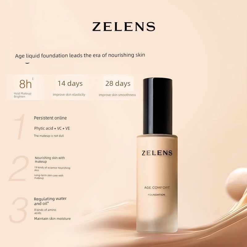 รองพื้น ครีมรองพื้น เพลิดเพลินกับส่วนลดอีกครั้งกับรายละเอียด!Zelens Liquid Foundation คอนซีลเลอร์ผิว