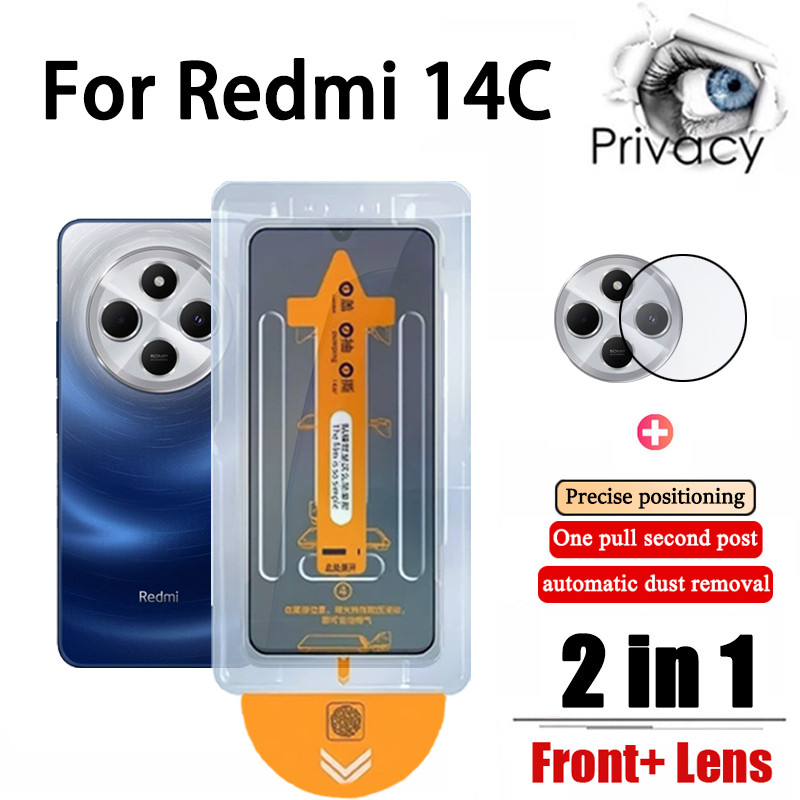 2 in 1 ฟิล์ม ฟิล์มกระจก Redmi 14C Anti-Spy Privacy Film ฟิล์มกันรอยหน้าจอกระจกนิรภัยแบบคลิกเดียว
