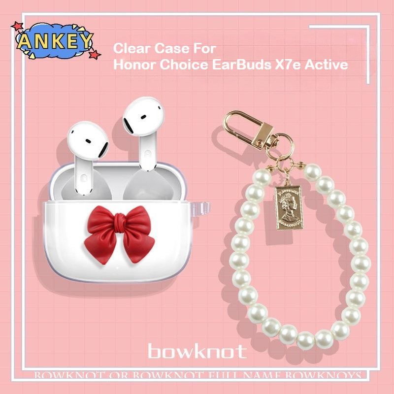 for Honor Choice EarBuds X7e Active Case bow patter Protective Transparent Clear TPU Covers Bluetoot