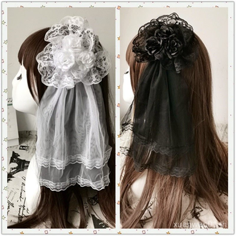 กิ๊บติดผมลูกไม้คลิปด้านข้าง เครื่องประดับผมวิลเลจ สไตล์ Gothic-Lolita งานแฮนด์เมイด QOA5