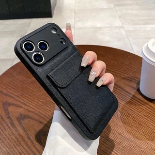 【พร้อมที่ใส่การ์ด】กระเป๋าสตางค์หรูหราหนังไหมลิ้นจี่ เคสโทรศัพท์เข้ากันได้กับ iPhone 17 11 12 13 14 15 16 Pro Max Air Plus ป้องกันแรงกระแทกแบบนุ่ม ฝาหลังโทรศัพท์ เคสสวยงาม