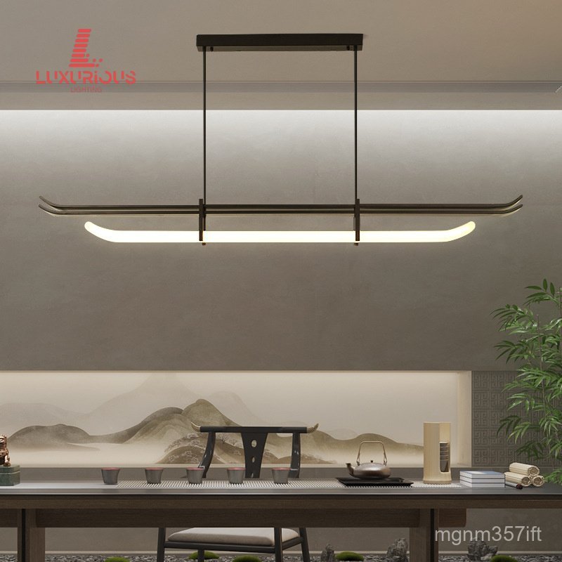 New Chinese Style Restaurant Pendant Light Long Strip Eaves Wabi-Sabi Zen Light Fixture Tea Table Te