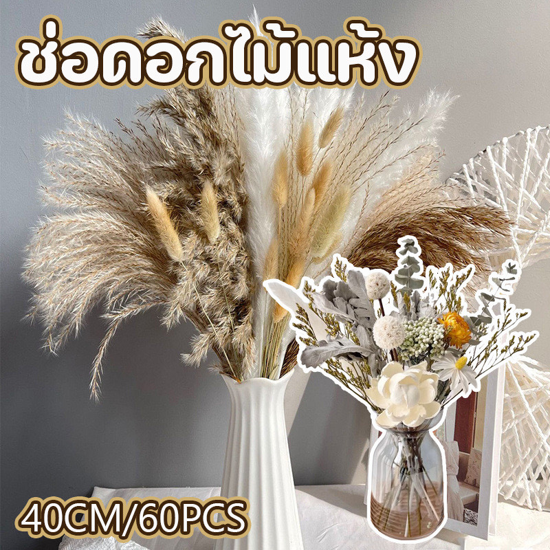พร้อมจัดส่ง ช่อดอกกก 40cm ช่อดอกไม้แห้ง สามารถจัดดอกไม้เองได้ การตกแต่งบ้าน 65PCS