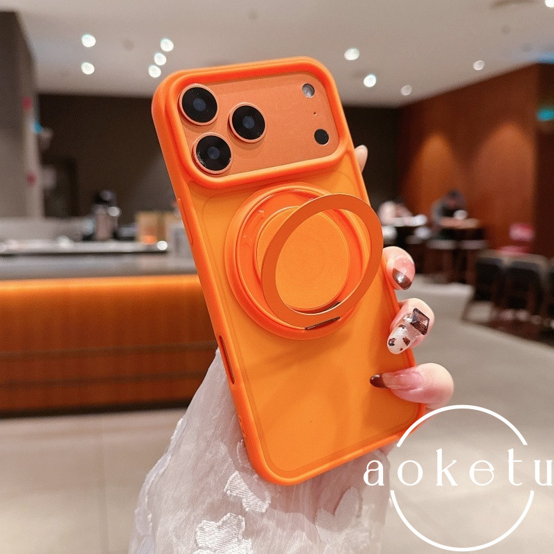 ผิวบางพิเศษรู้สึก 360 องศาหมุนวงเล็บเคสโทรศัพท์สีส้มเหมาะสําหรับ ไอโฟน 11 12 13 14 15 16 17 มือโปร สูงสุด กึ่งโปร่งใสฝ้ารวมทุกอย่างป้องกันการตกปก ราคา ถูกที่สุด ดีลบีเคเค