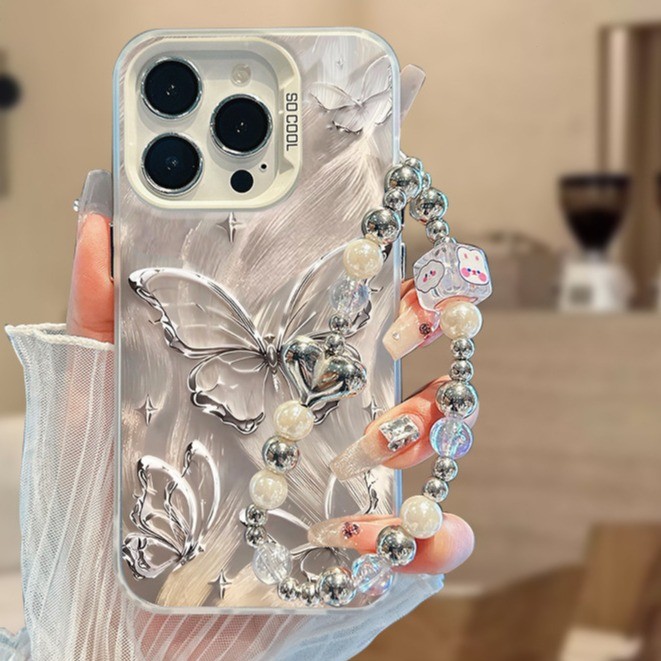ผีเสื้อสีเงิน For iPhone เคสไอโฟน 13 14 11 Pro 16 Pro Max 15 14 PRO 11 MAX X XS MAX XR 7/8PLUS 15 16 Plus 12