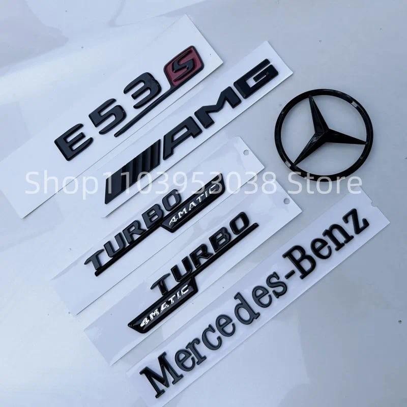3D ABS สีดํารถตัวอักษรโลโก้ E53 Fender TURBO 4MATIC ป้ายสัญลักษณ์ด้านหลัง Star AMG สติกเกอร์สําหรับ 