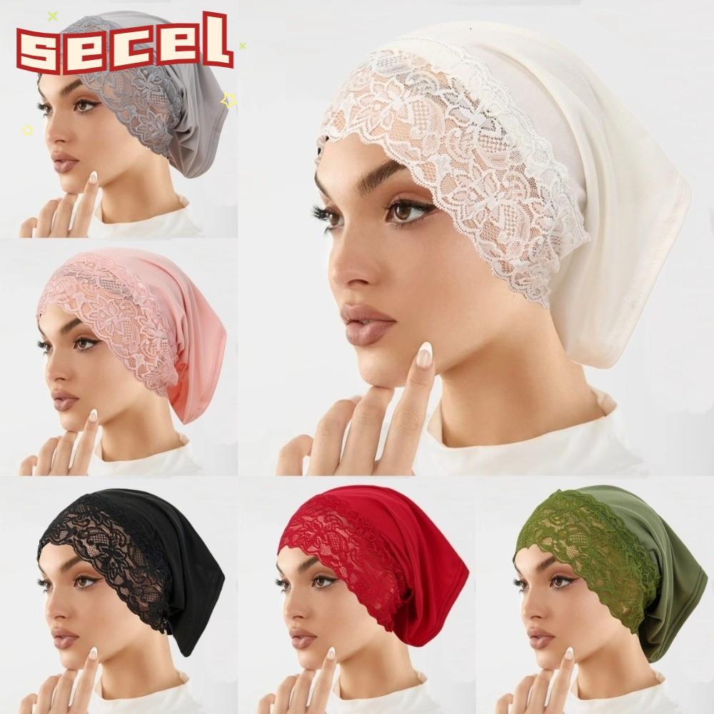 SECEL หมวกผ้าคลุมศีรษะ, หมวกฮิญาบระบายอากาศสีทึบ, สวมใส่สบาย Elegant Elastic Soft Undercap ผู้หญิง Headwear