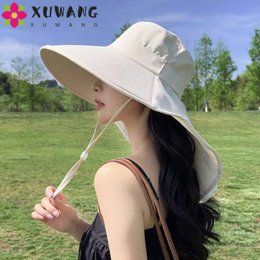 หมวกกันแดด QUENTIN, Travel Anti-UV Wide Brim Sun Hat, Adjustable 50+ UPF Outdoor Korean Style Women 