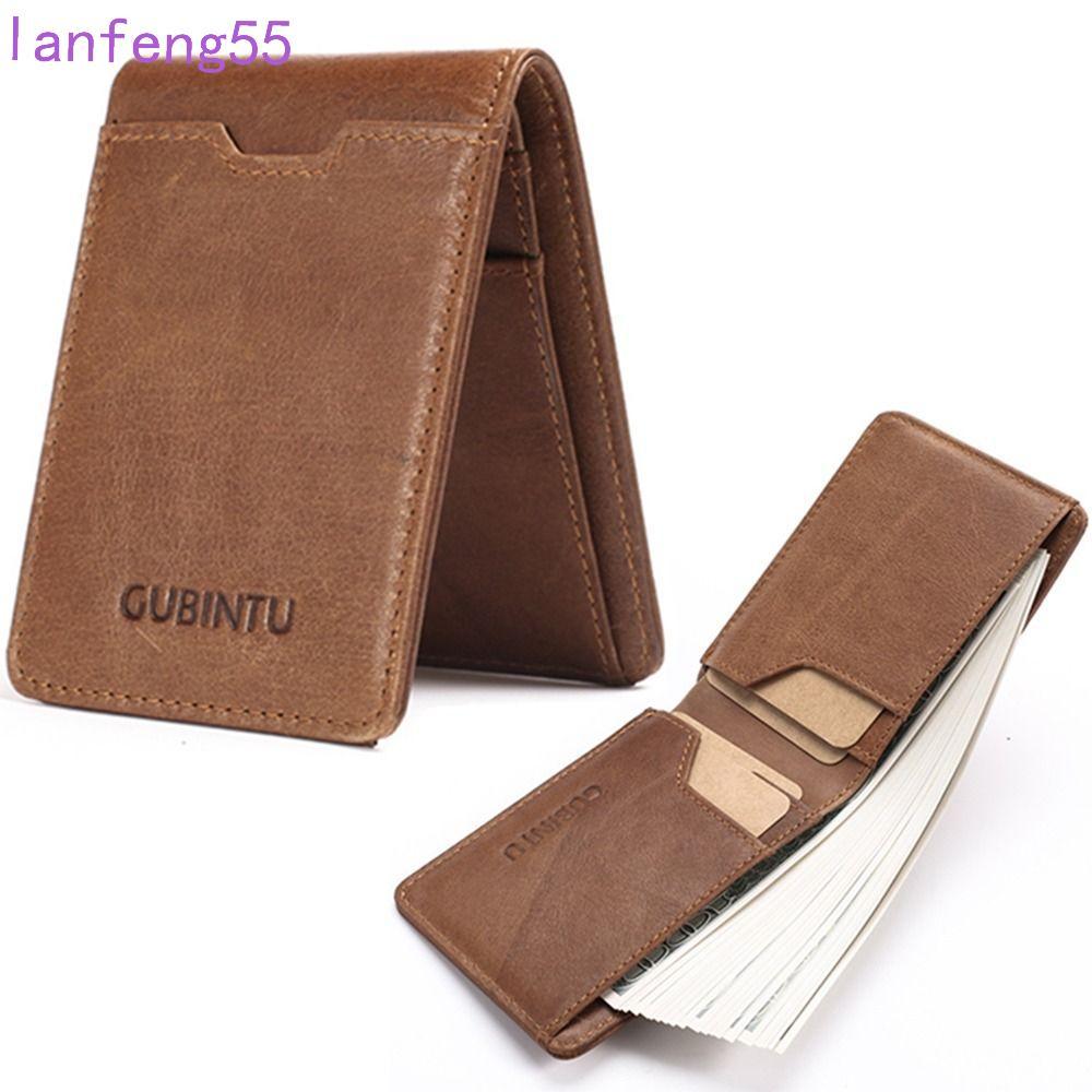 JETTY Mens กระเป๋าสตางค์,หนังแท้บาง RFID Blocking Card Holder, Minimalist Vintage Anti Magnetic Card Protection Bifold เงินคลิปกระเป๋าสตางค์ Man